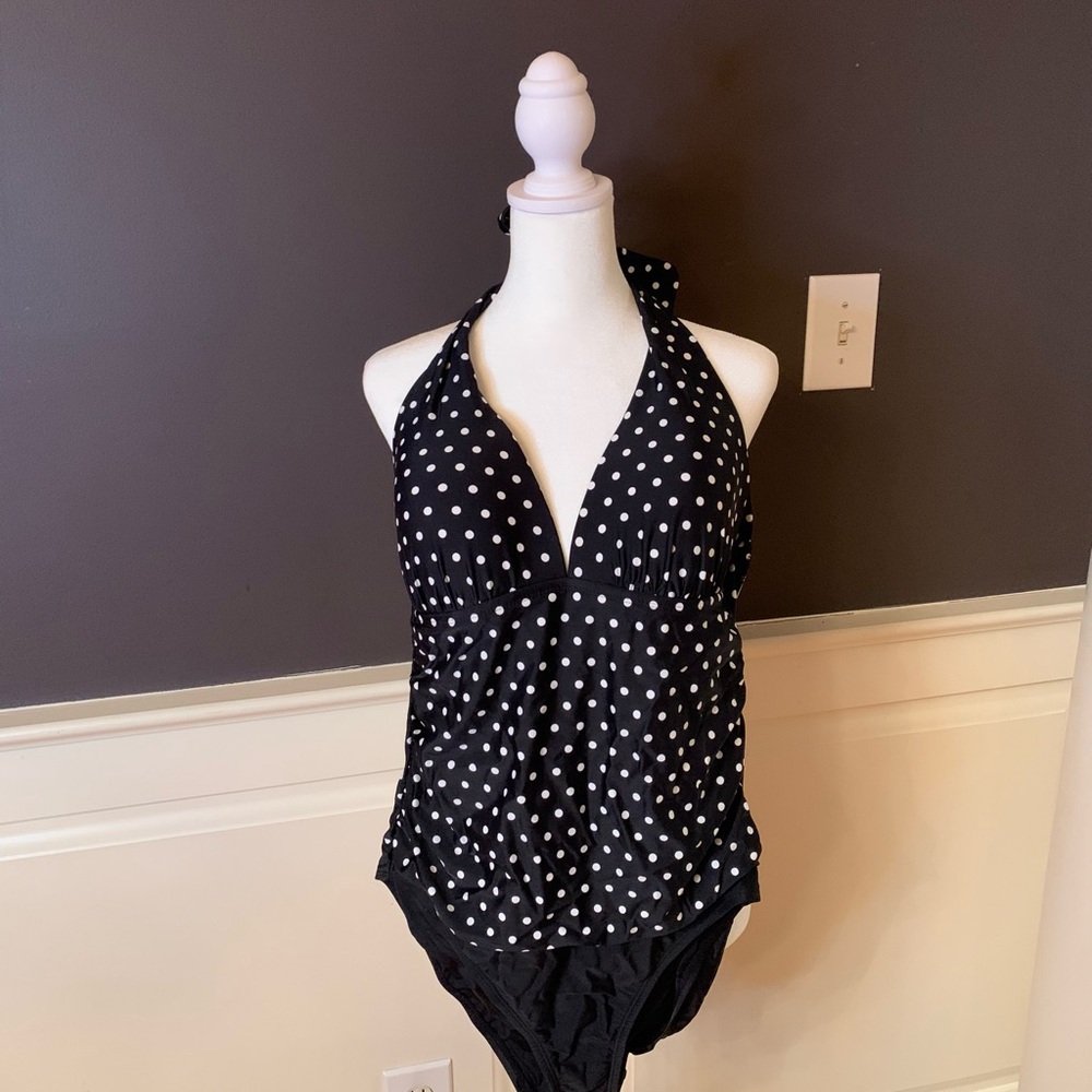Black and White Polka Dot Halter Swimsuit (Used)